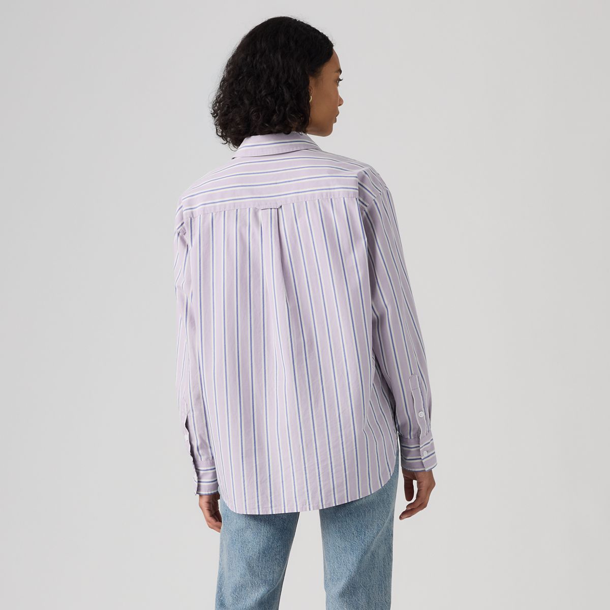 Harlie Boyfriend Button Down Shirt — Costanza Stripe Wisteria - Multi-Color