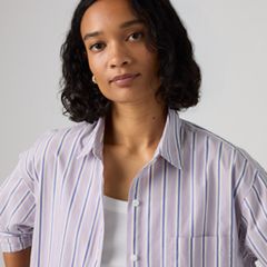 Harlie Boyfriend Button Down Shirt — Costanza Stripe Wisteria - Multi-Color 2