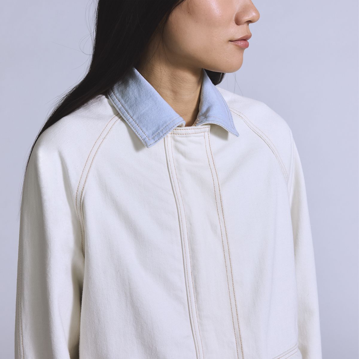 Lined Chore Coat — Blue Ecru Foam - White