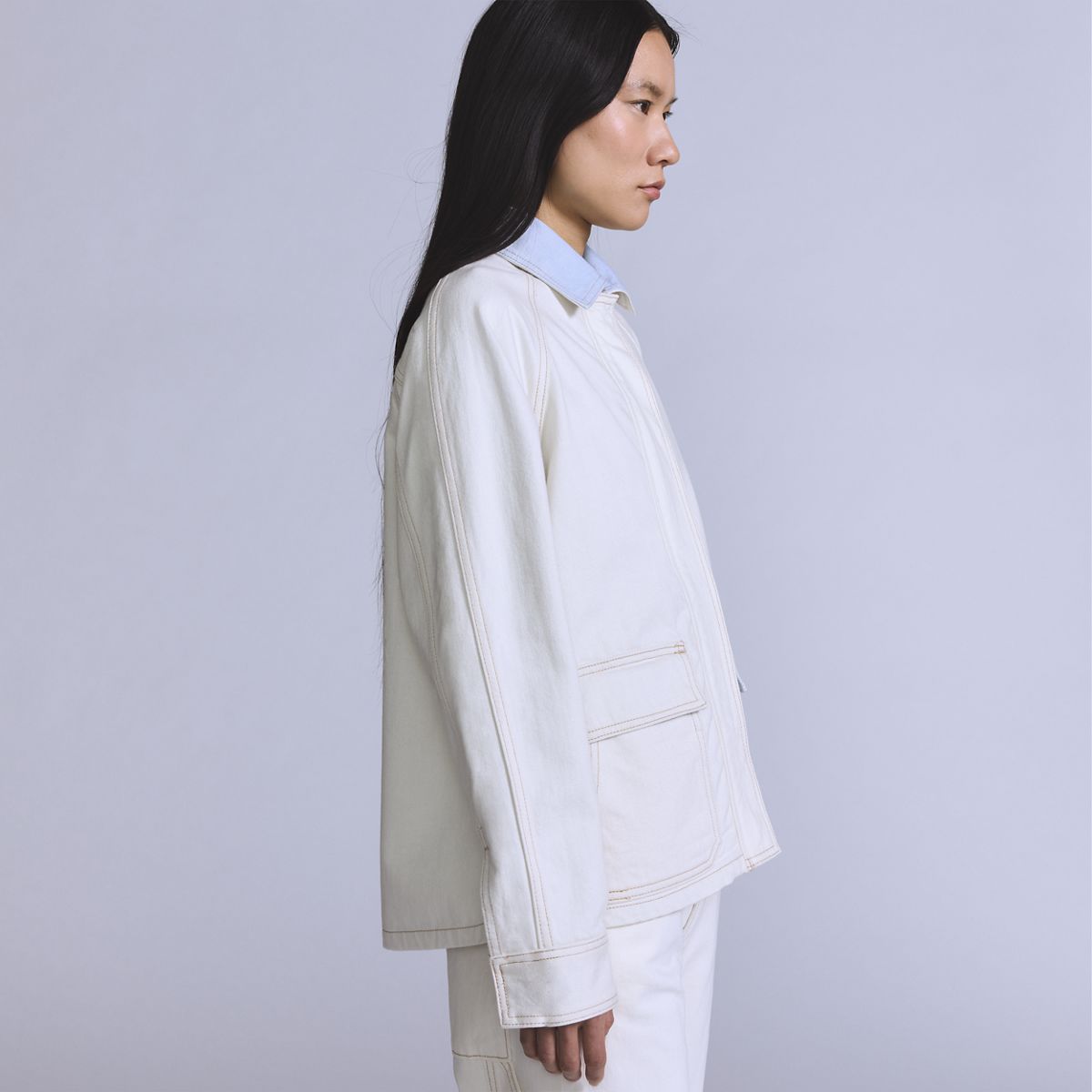 Lined Chore Coat — Blue Ecru Foam - White