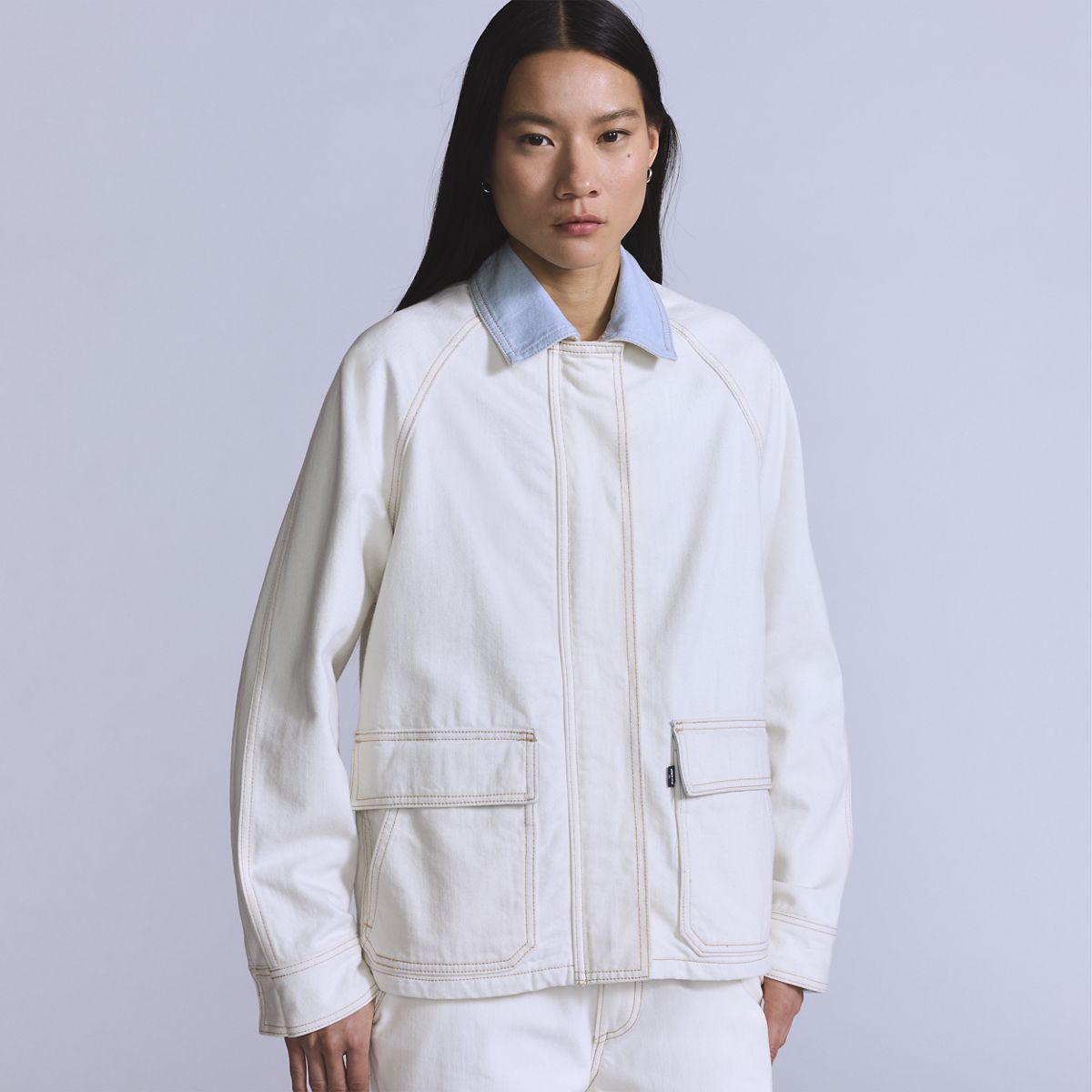 Lined Chore Coat — Blue Ecru Foam - White