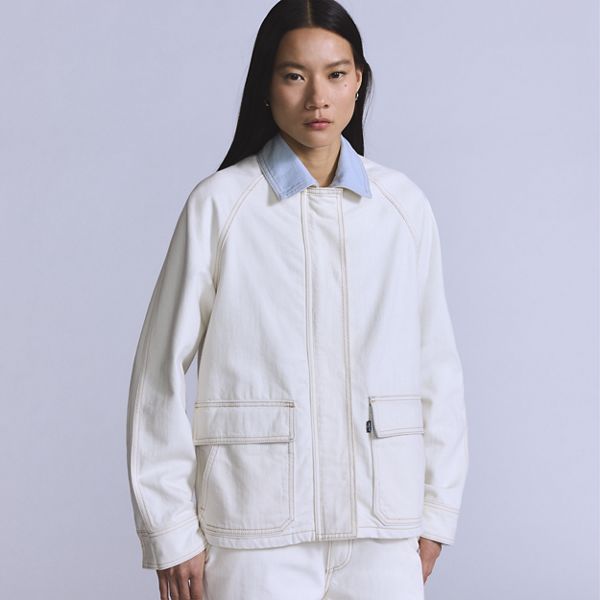 Lined Chore Coat — Blue Ecru Foam - White