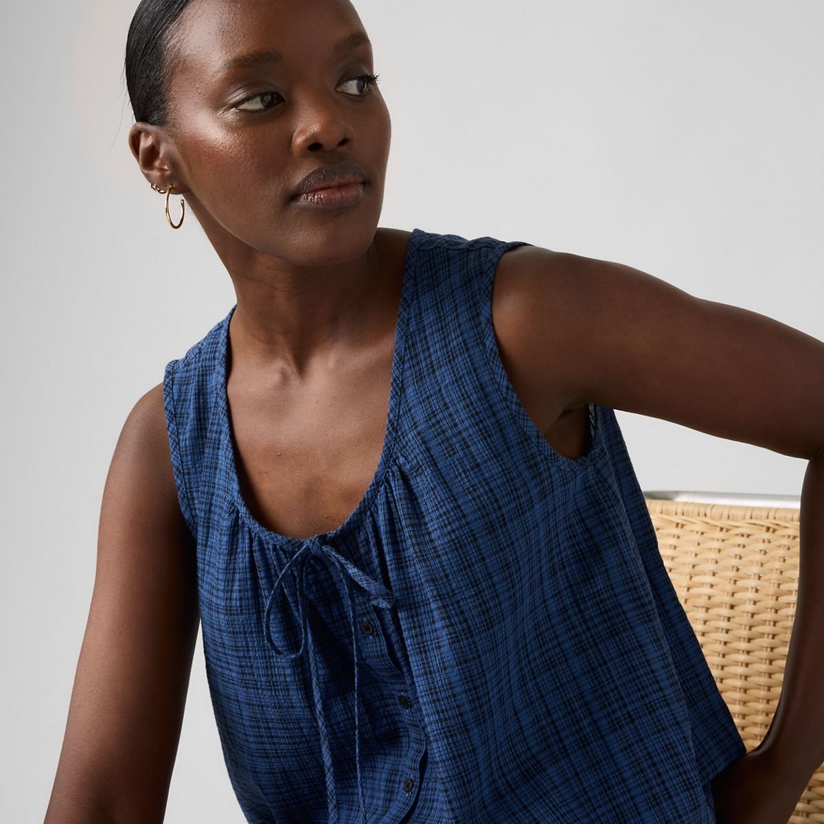 Luella Blouse — Busy Plaid True Navy - Blue
