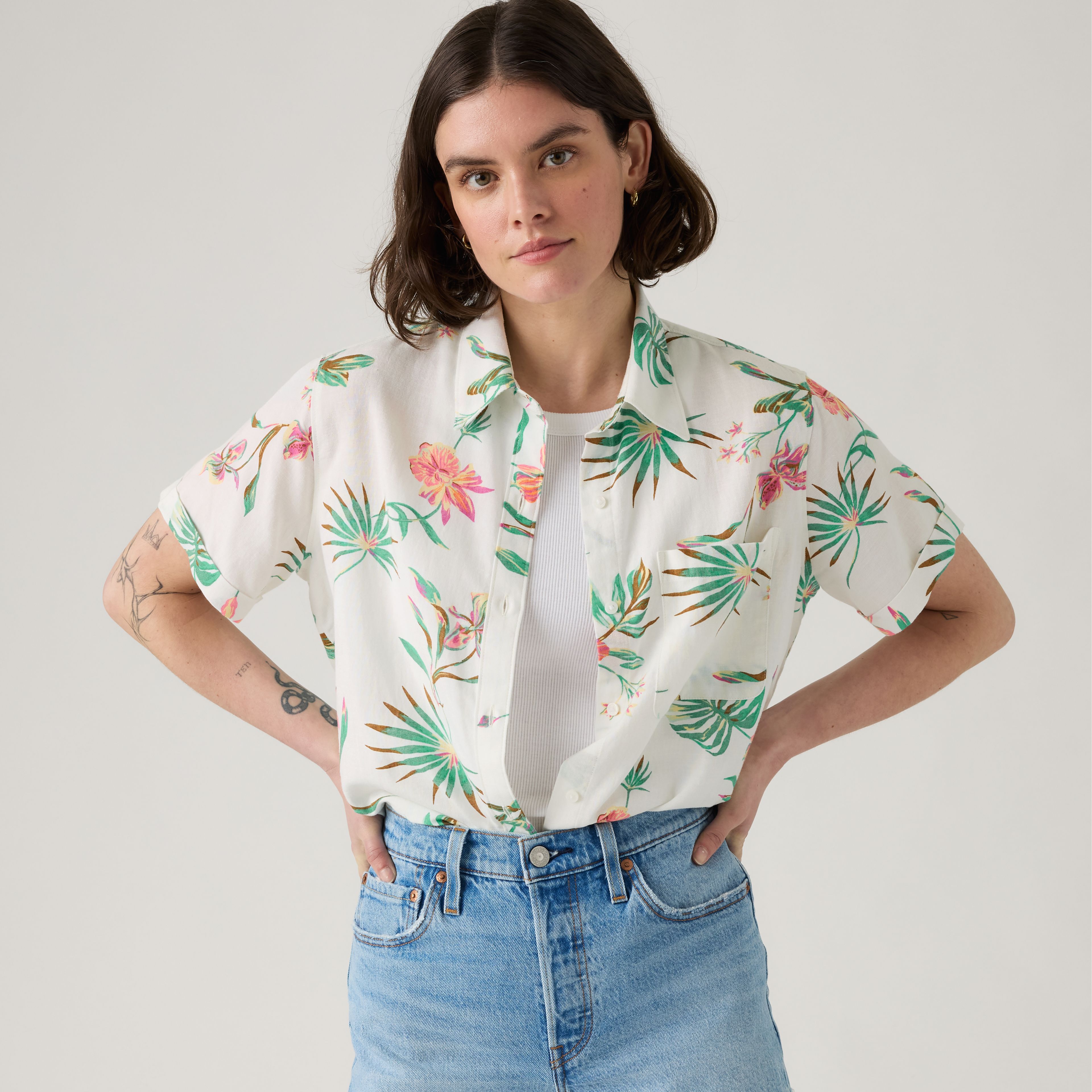 Darlene Linen Blend Short Sleeve Shirt