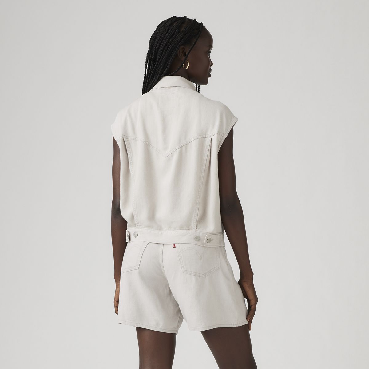Shrunken '90s Linen Vest — Crystal Grey - White