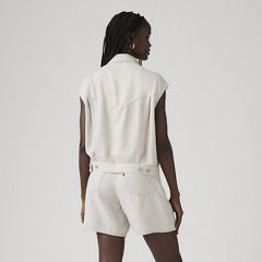 Shrunken '90s Linen Vest — Crystal Grey - White 3