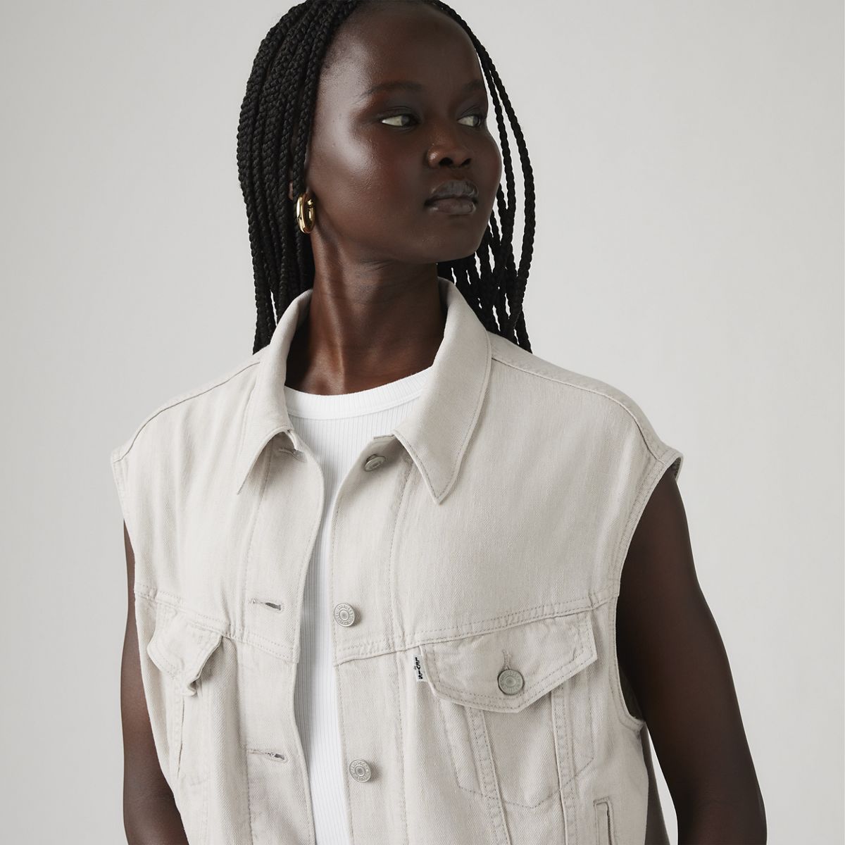 Shrunken '90s Linen Vest — Crystal Grey - White