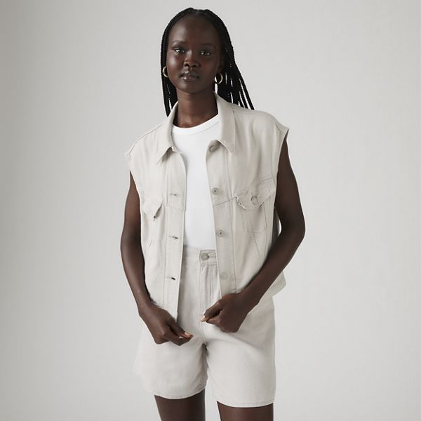 Shrunken '90s Linen Vest — Crystal Grey - White