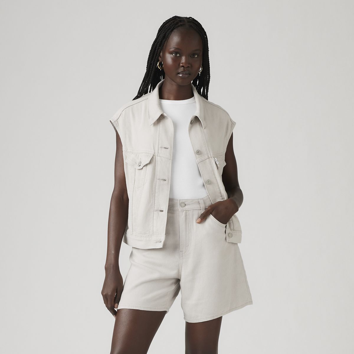 Shrunken '90s Linen Vest — Crystal Grey - White