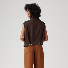 Shrunken '90s Linen Vest — Hot Fudge - Brown 3