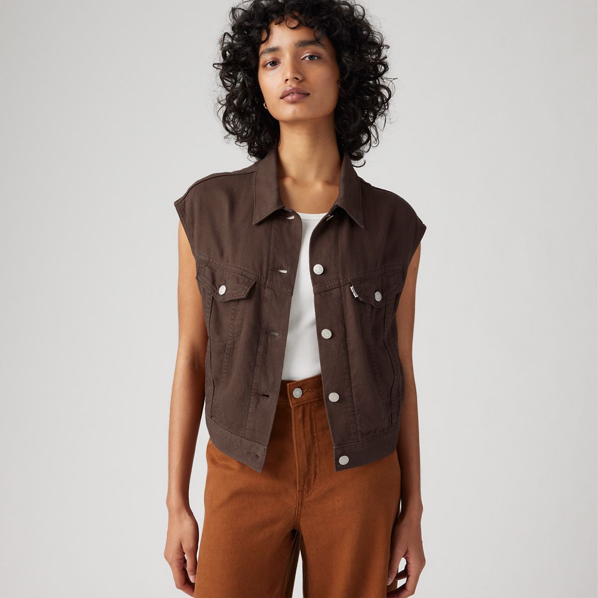 Shrunken '90s Linen Vest — Hot Fudge - Brown