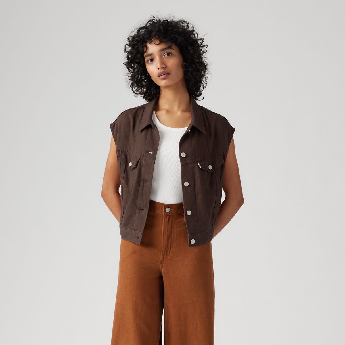 Shrunken '90s Linen Vest — Hot Fudge - Brown