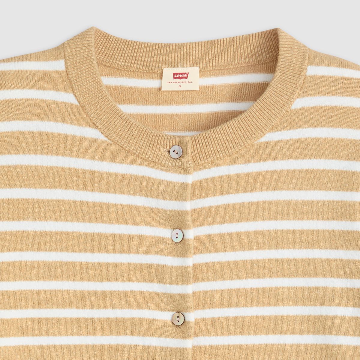 Supersoft Pointelle Crewneck Cardigan — Paris Stripe Curds Whey Triblend - Neutral