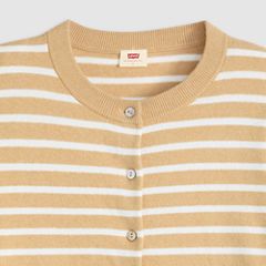 Supersoft Pointelle Crewneck Cardigan — Paris Stripe Curds Whey Triblend - Neutral 6