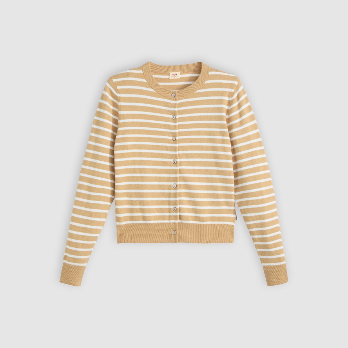 Supersoft Pointelle Crewneck Cardigan — Paris Stripe Curds Whey Triblend - Neutral