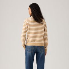 Supersoft Pointelle Crewneck Cardigan — Paris Stripe Curds Whey Triblend - Neutral 3
