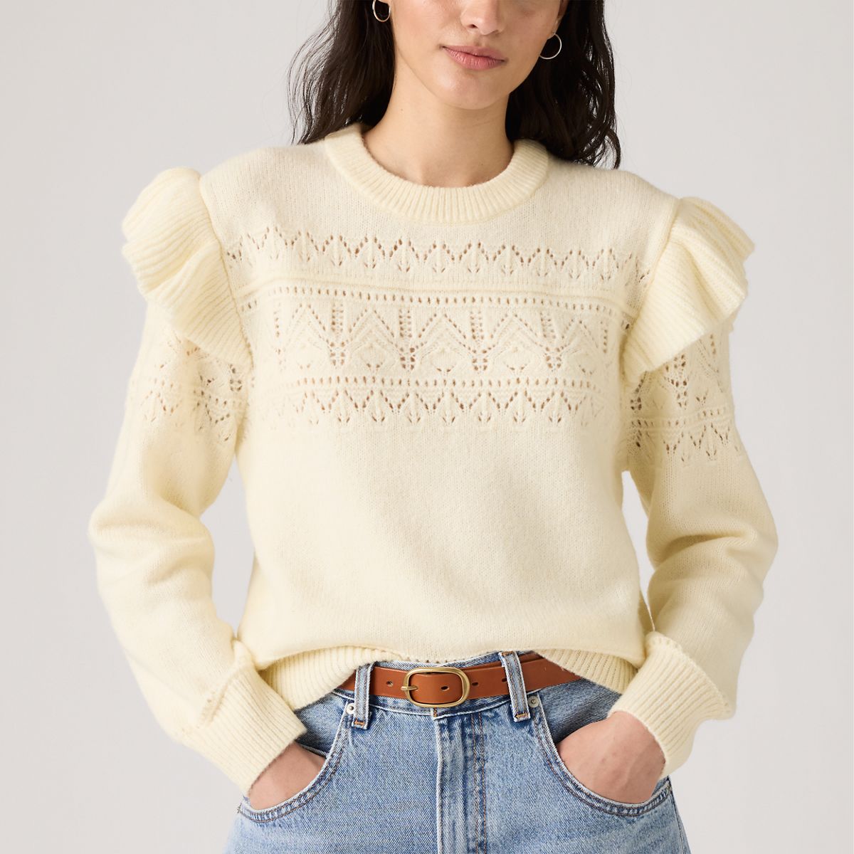 Shane Flutter Sleeve Sweater — Tofu - White
