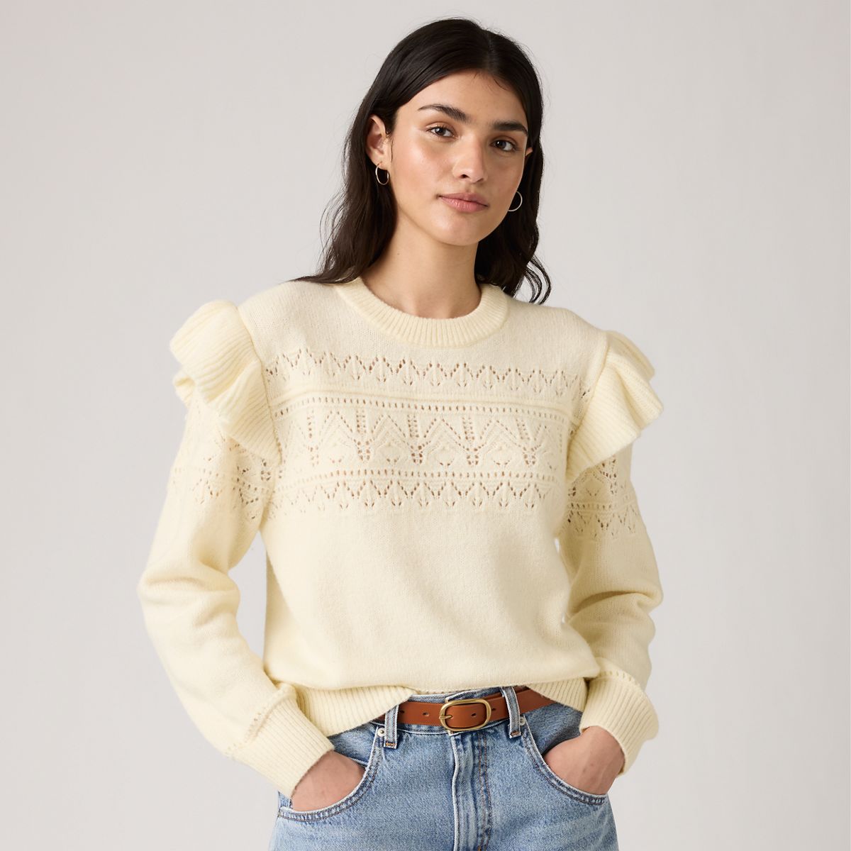 Shane Flutter Sleeve Sweater — Tofu - White