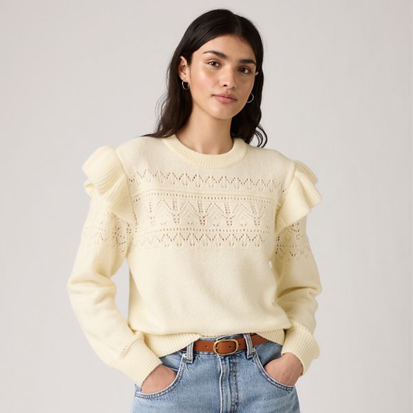 Shane Flutter Sleeve Sweater — Tofu - White