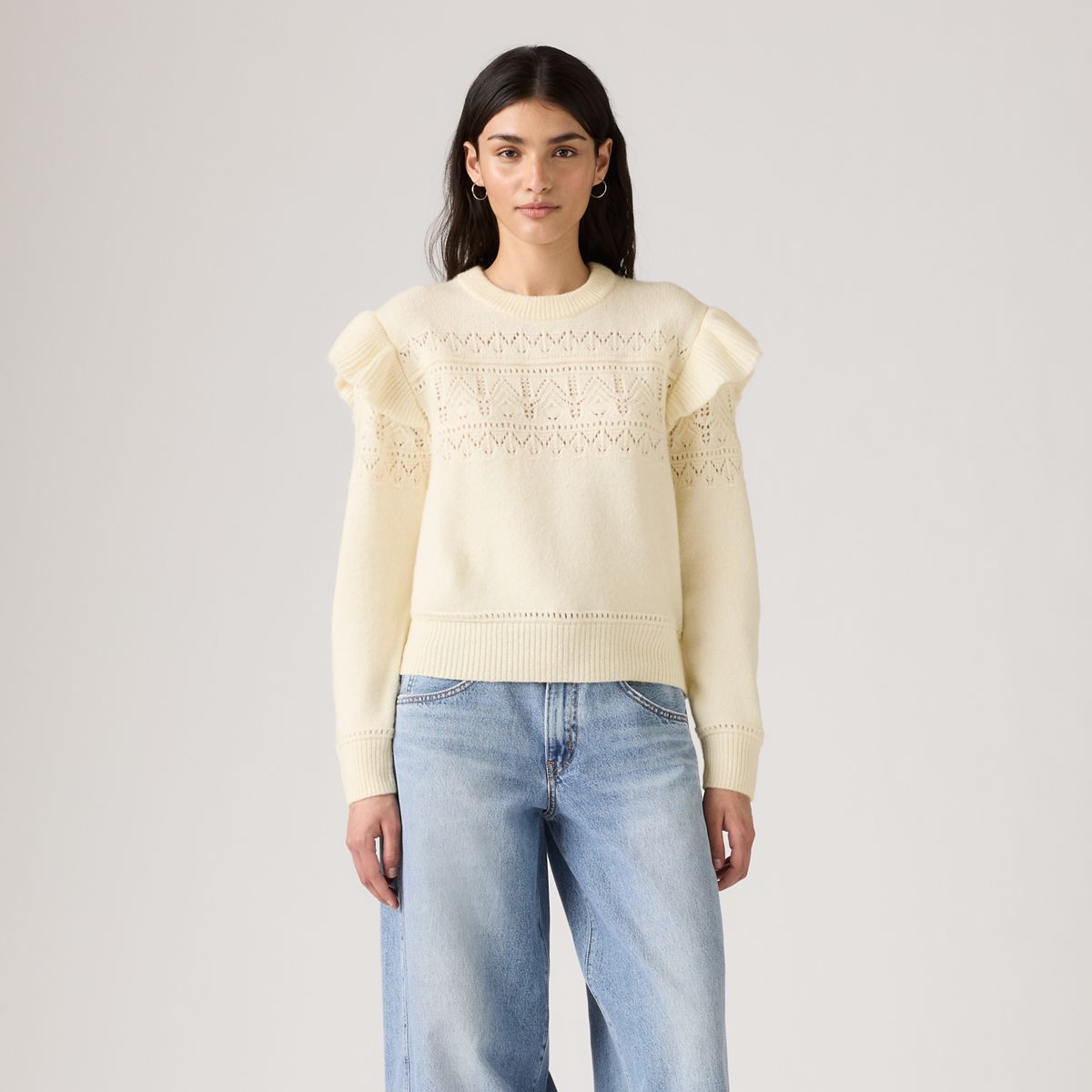 Shane Flutter Sleeve Sweater — Tofu - White