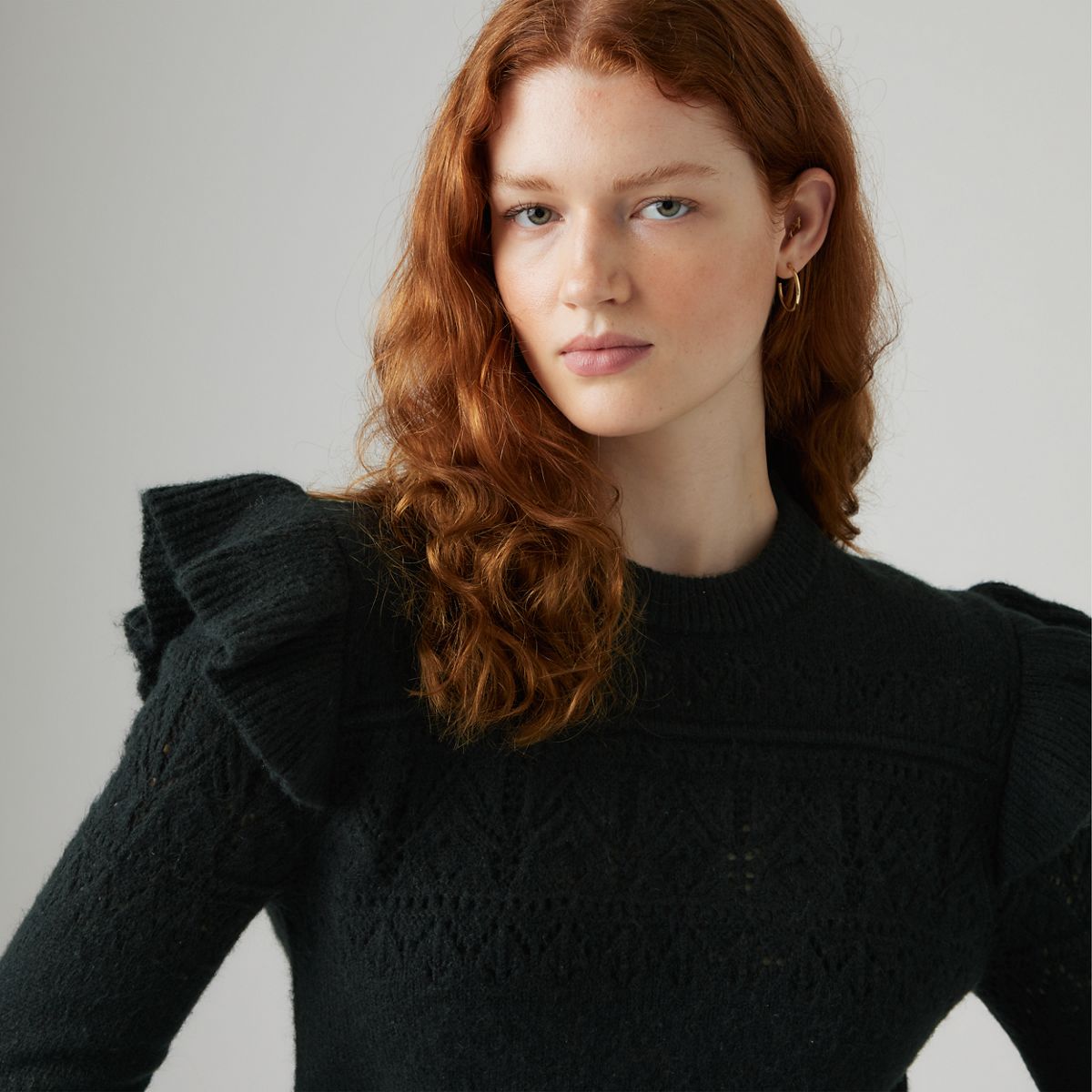 Shane Flutter Sleeve Sweater — Anthracite Night - Black