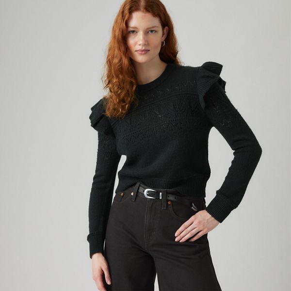 Shane Flutter Sleeve Sweater — Anthracite Night - Black