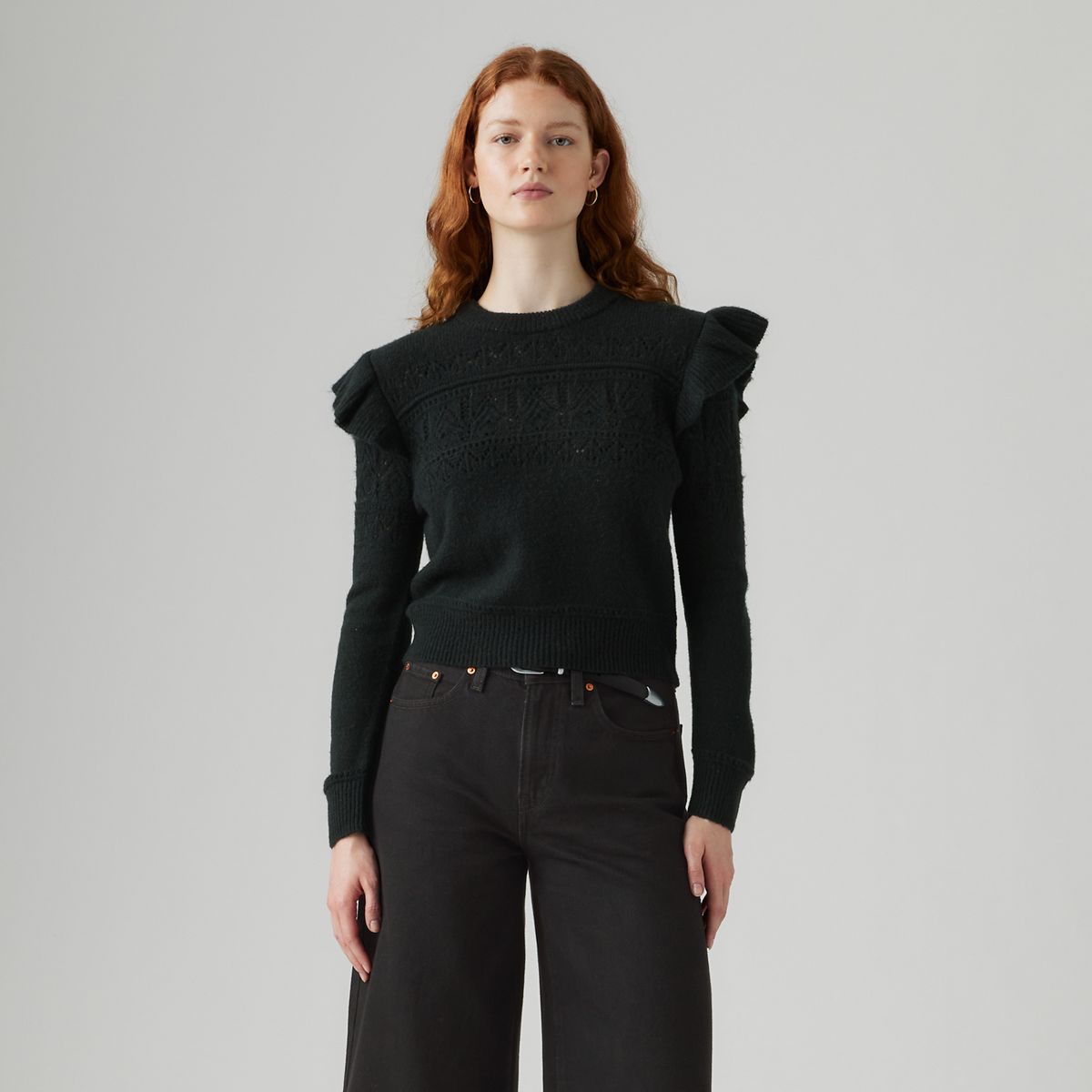 Shane Flutter Sleeve Sweater — Anthracite Night - Black