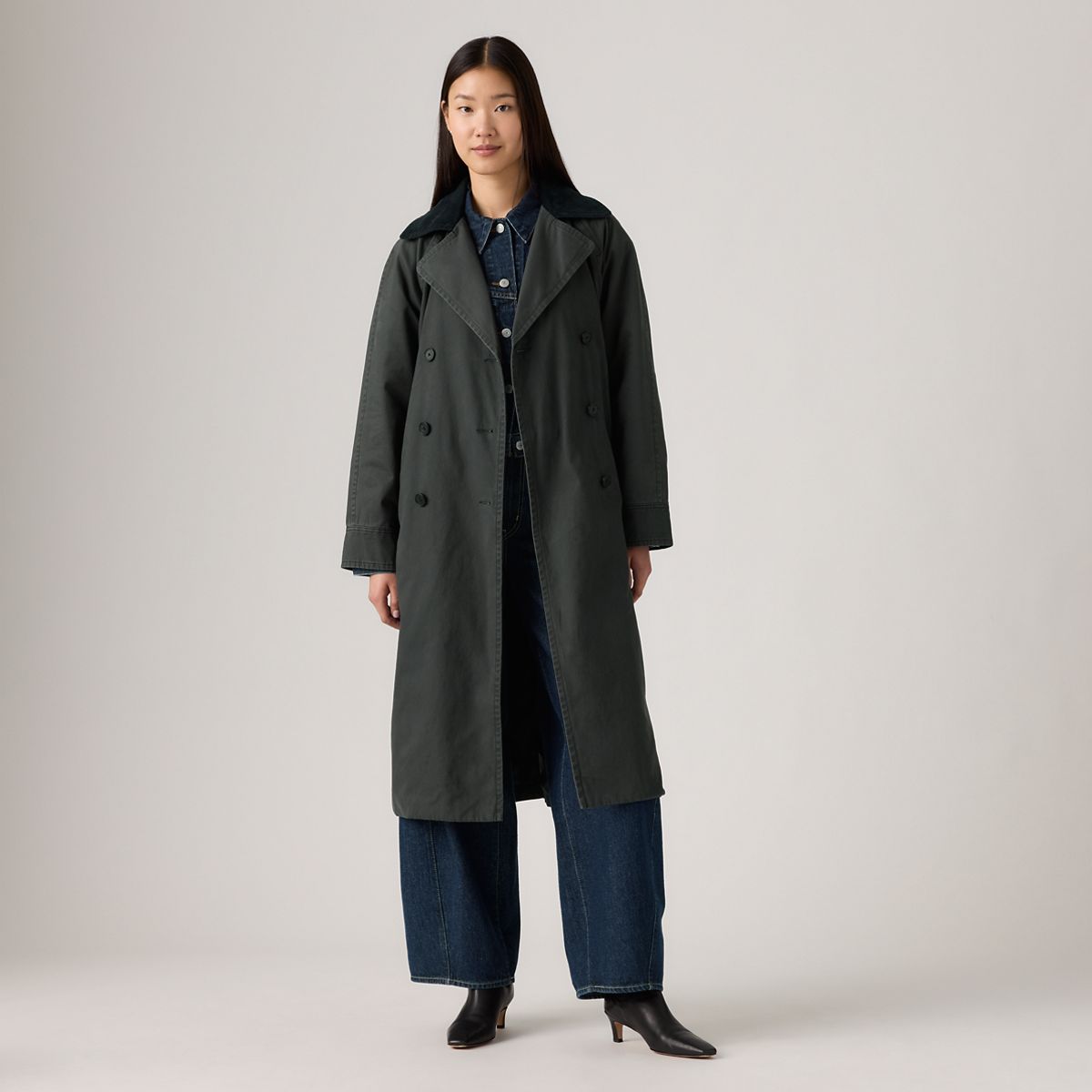 Bree Barn Trench Coat — Black Plume - Grey