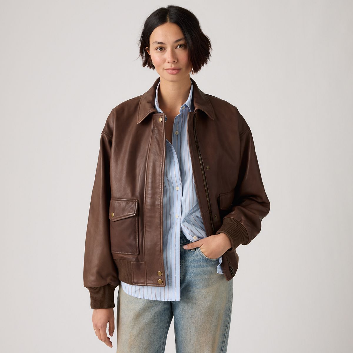 Genuine Leather Kennedy Dad Jacket — Vintage Brown - Brown