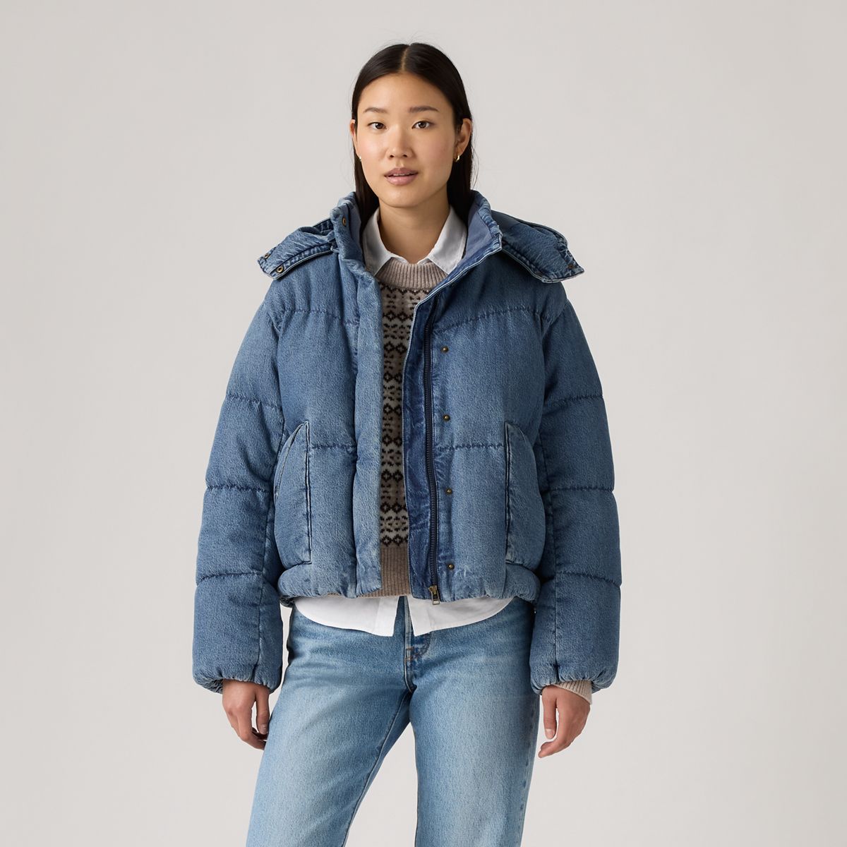 Western Bubble Shortie Puffer Jacket — City Worn - Dark Wash