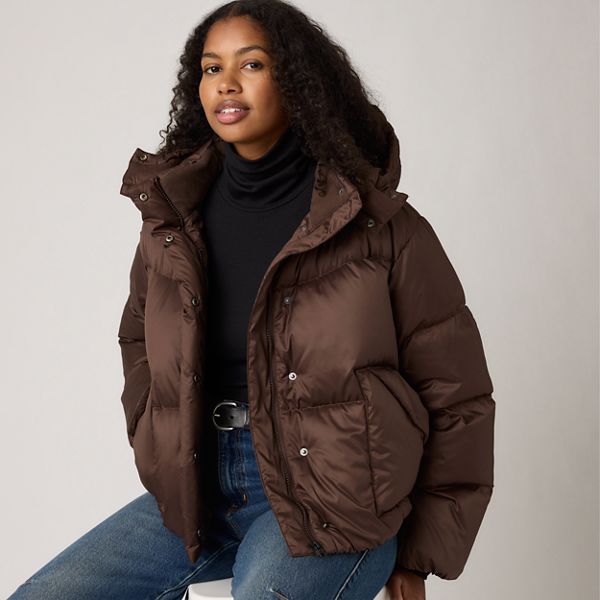 Western Bubble Shortie Puffer Jacket — Bracken - Brown