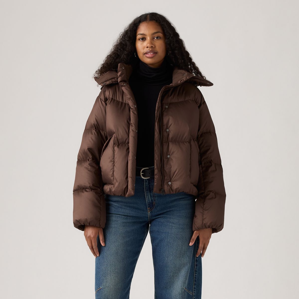 Western Bubble Shortie Puffer Jacket — Bracken - Brown