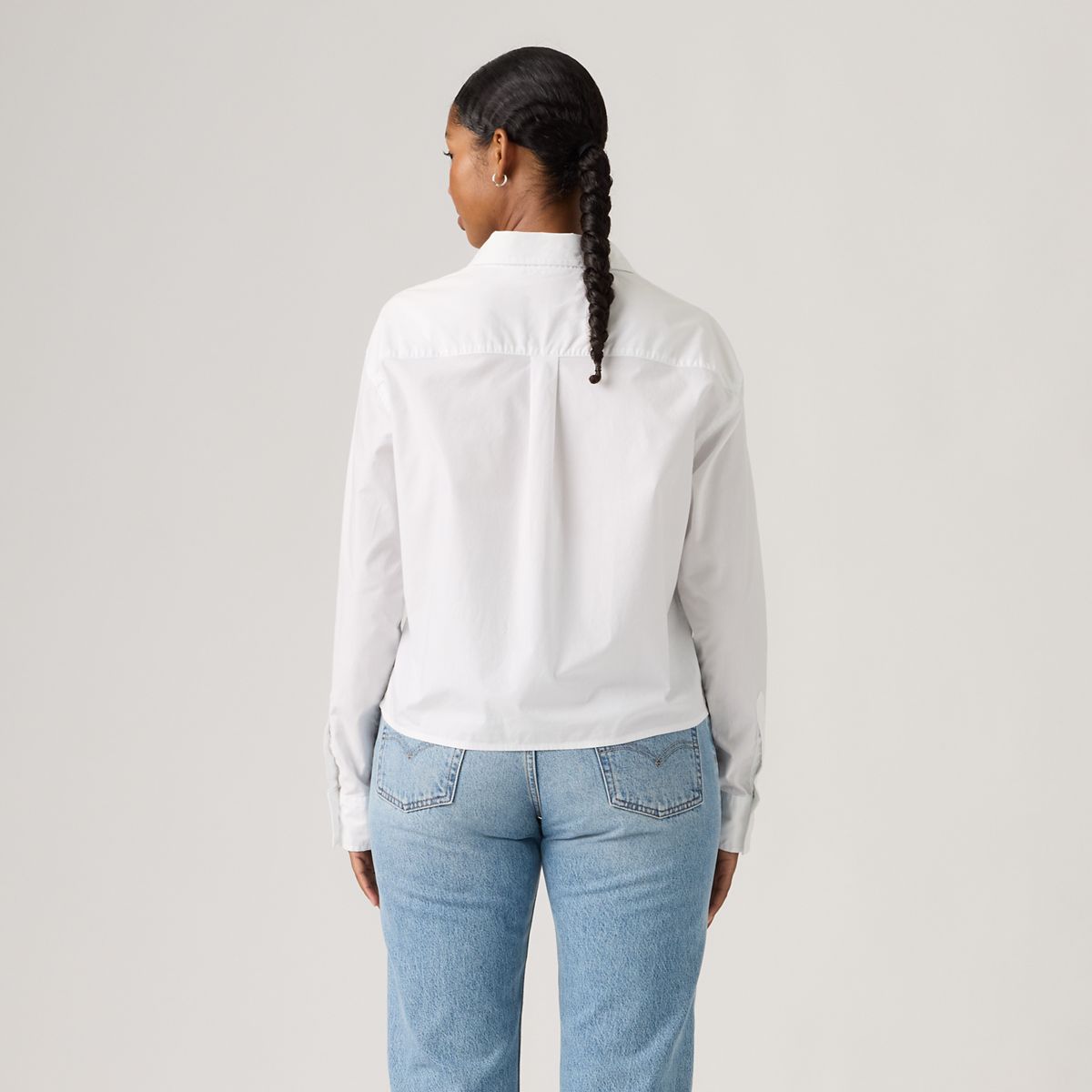 Harlie Cropped Button Down Shirt — Bright White - White