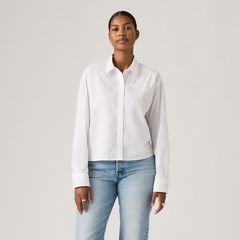 Harlie Cropped Button Down Shirt — Bright White - White 1