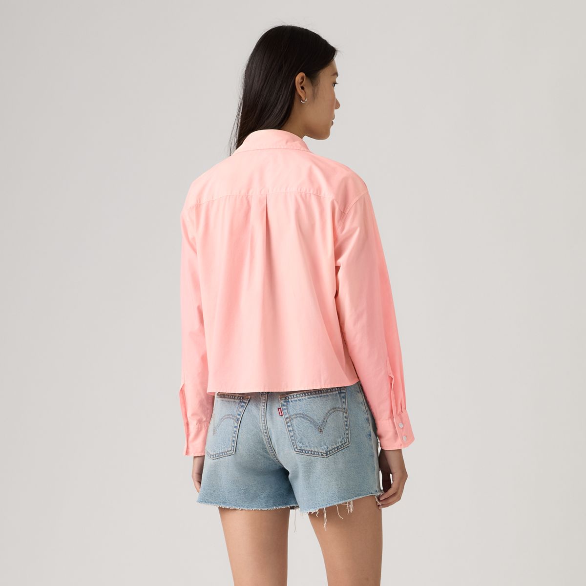 Harlie Cropped Button Down Shirt — Coral Blush GD - Pink