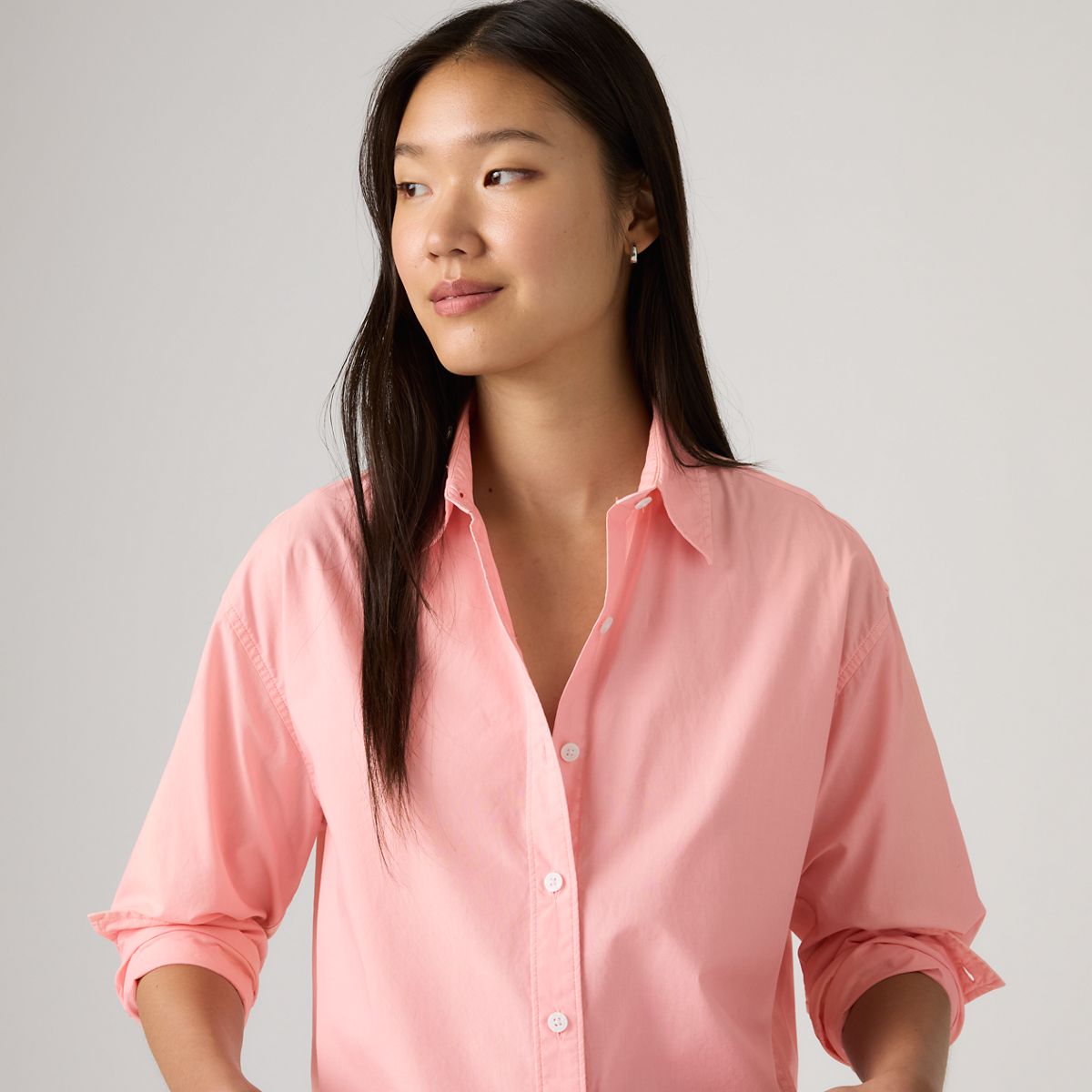 Harlie Cropped Button Down Shirt — Coral Blush GD - Pink