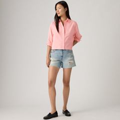 Harlie Cropped Button Down Shirt — Coral Blush GD - Pink 3