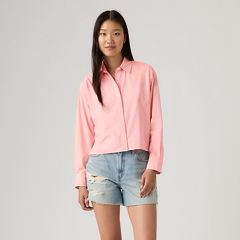 Harlie Cropped Button Down Shirt — Coral Blush GD - Pink 4
