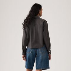 Harlie Cropped Button Down Shirt — Phantom Gd - Black 4