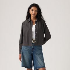 Harlie Cropped Button Down Shirt — Phantom Gd - Black 3