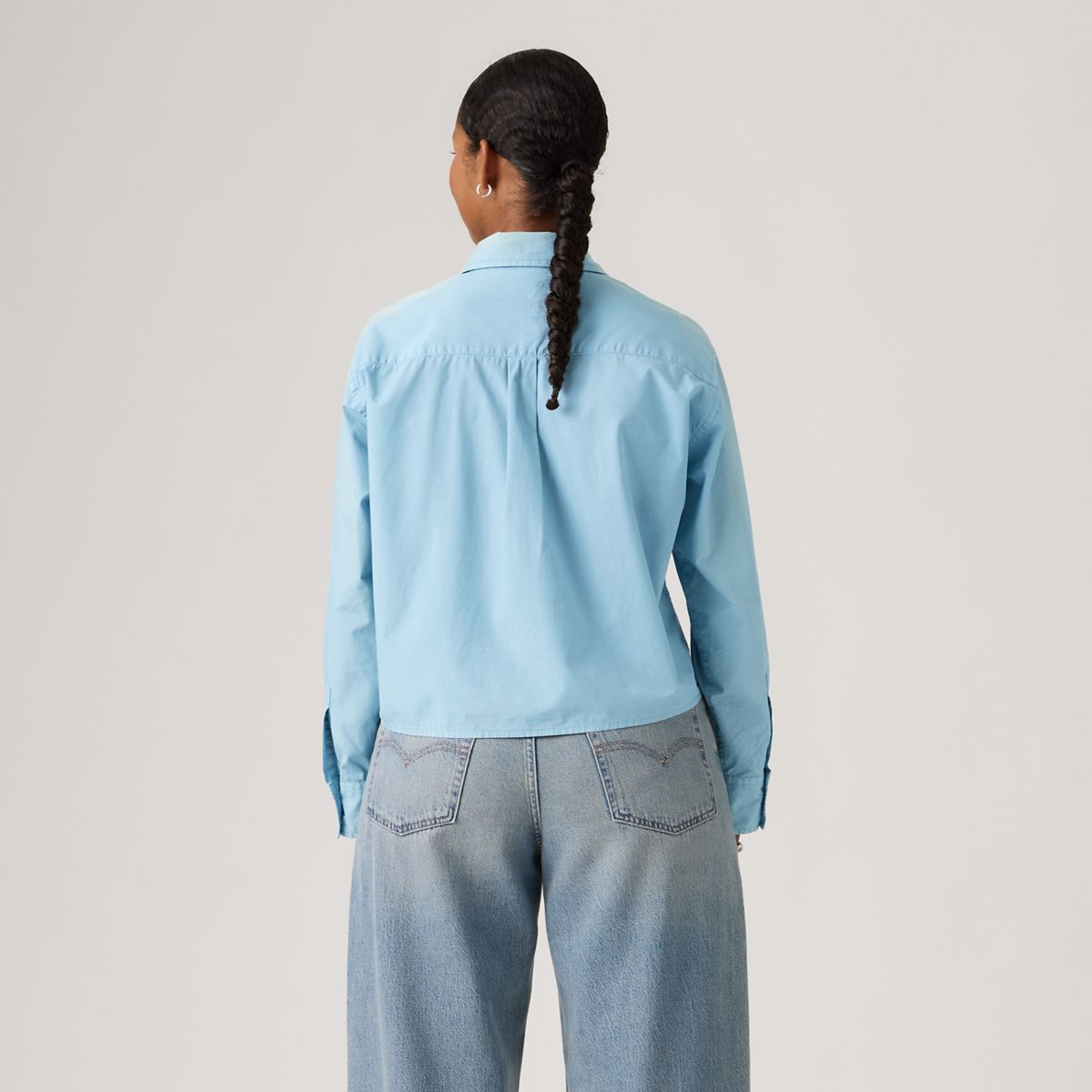 Harlie Cropped Button Down Shirt — Glacier Lake Gd - Blue
