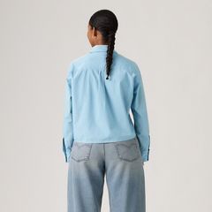 Harlie Cropped Button Down Shirt — Glacier Lake Gd - Blue 4