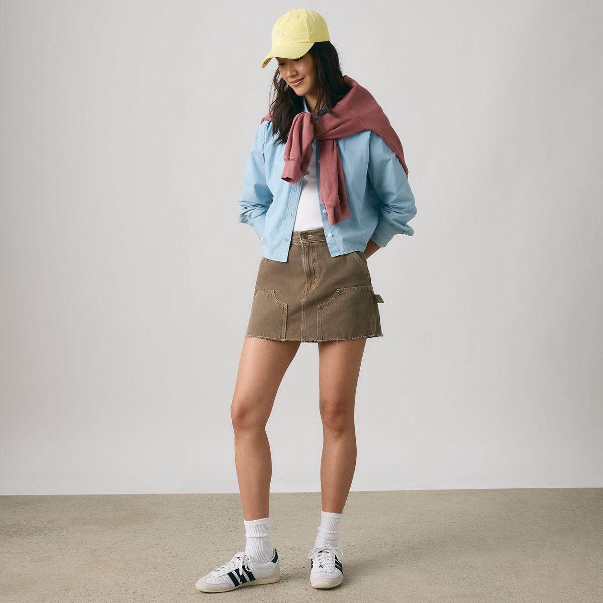 Harlie Cropped Button Down Shirt — Glacier Lake Gd - Blue