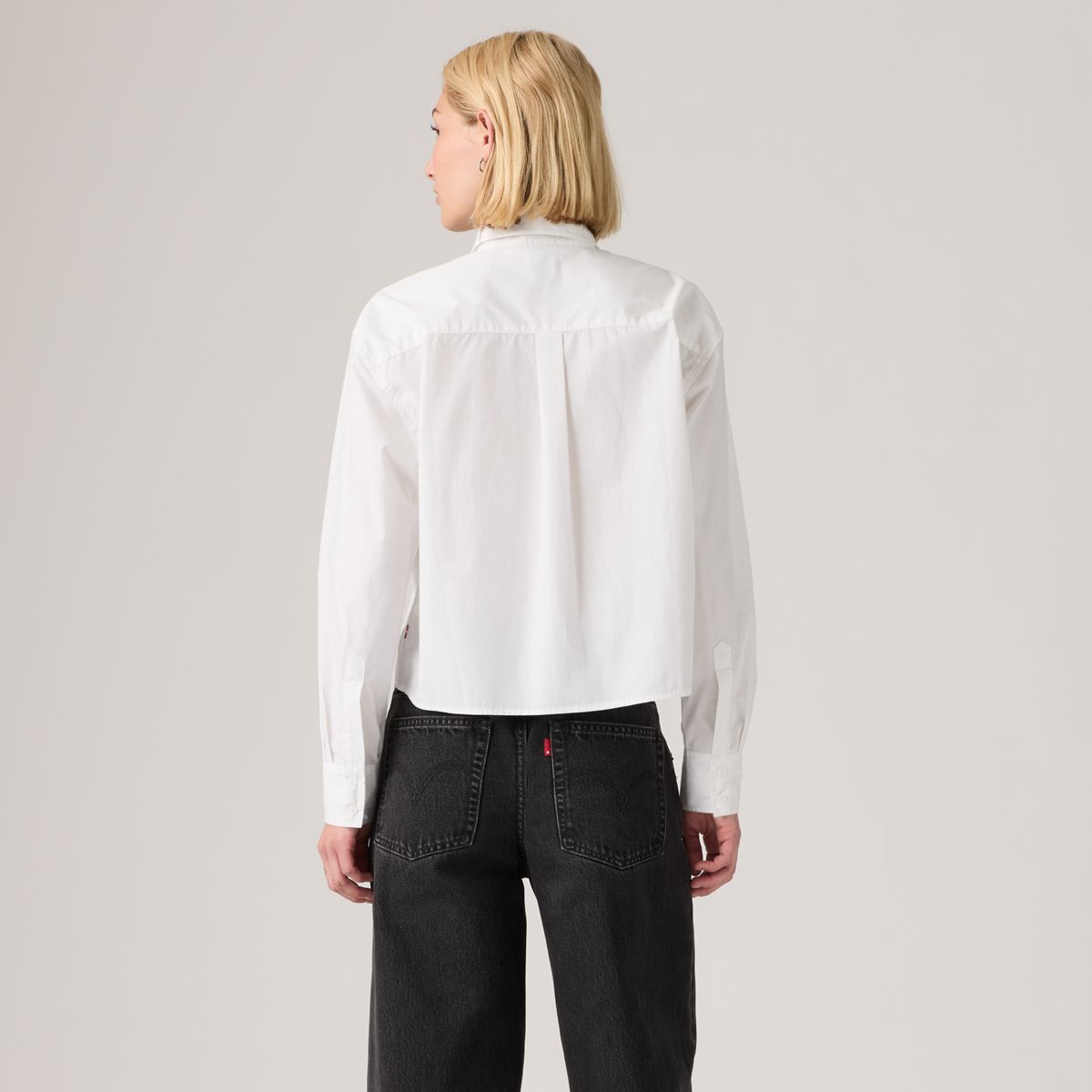 Harlie Cropped Button Down Shirt — Embellished Collar - Pink