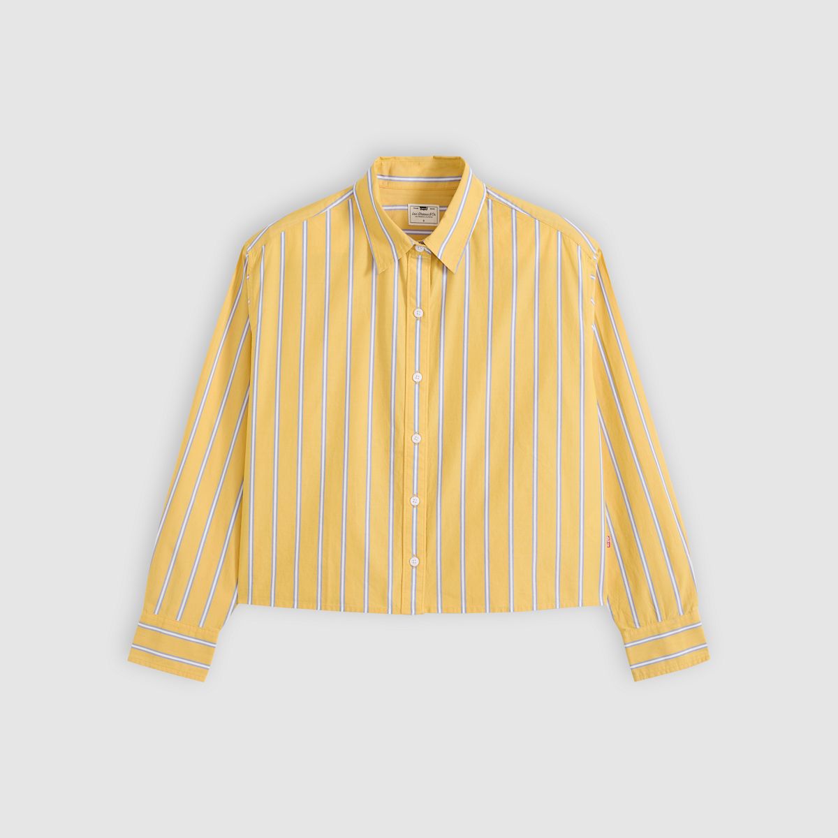 Harlie Cropped Button Down Shirt — Anouk Stripe Spicy Mustard - Yellow