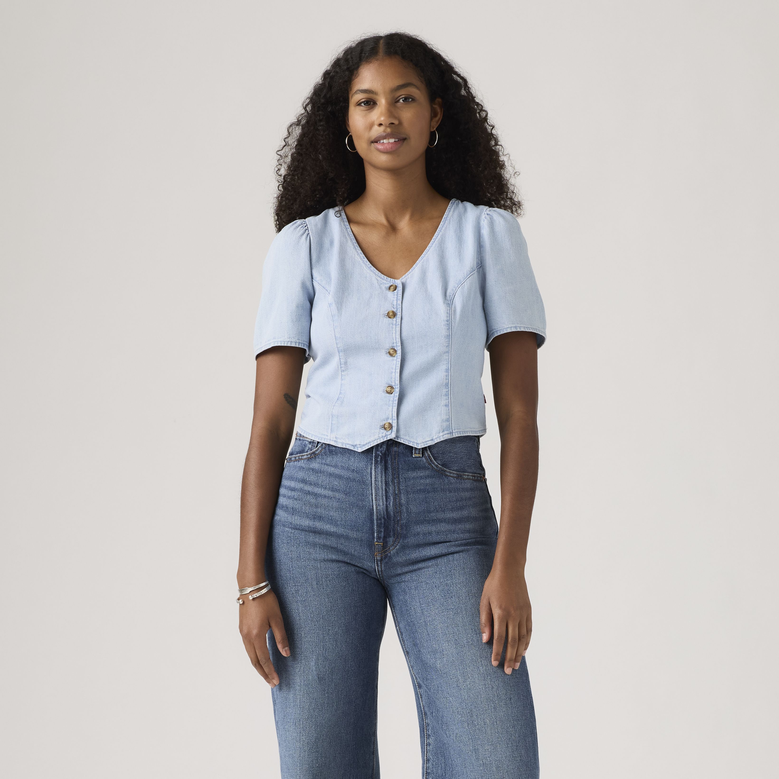 Moxie Short-Sleeve Denim Blouse 7