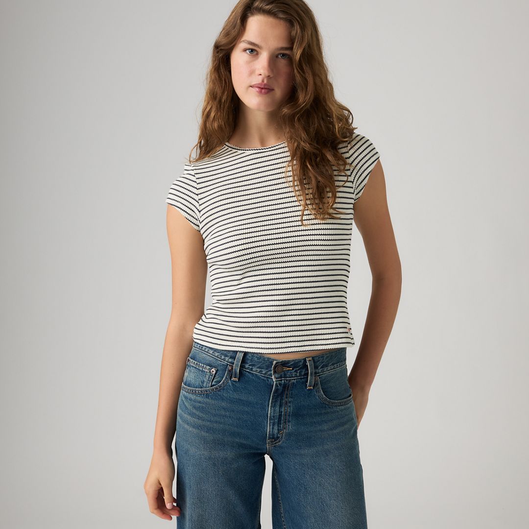 Levi's Dry Goods Waffle Cap Tee T-shirt In Jane Stripe Navy Blazer
