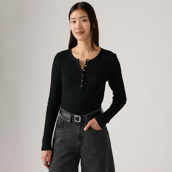 Dry Goods Waffle Henley — Anthracite Night - Black