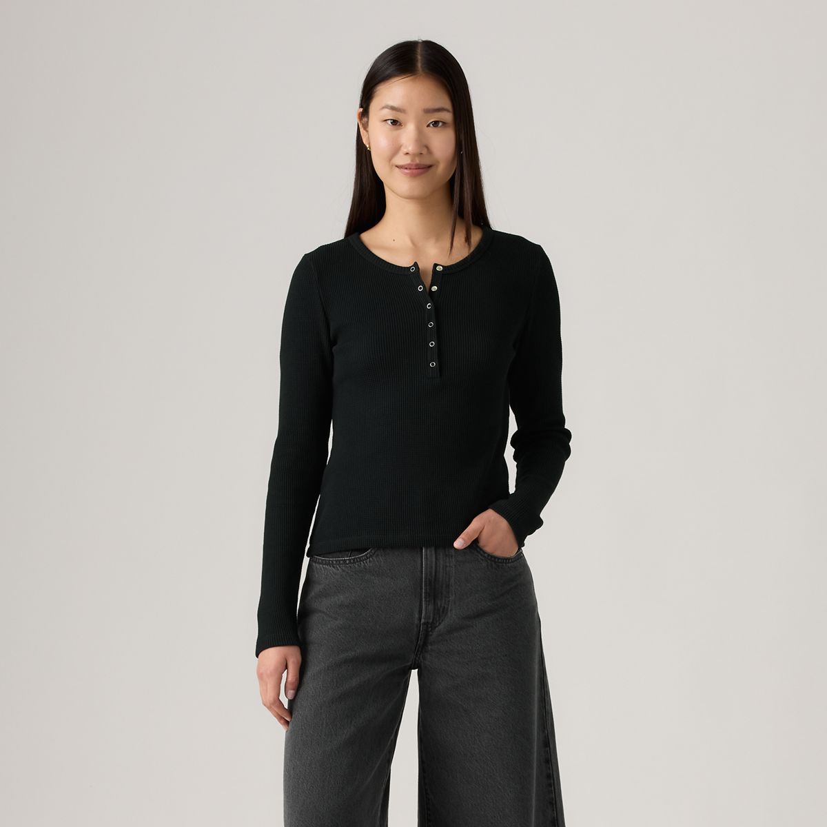 Dry Goods Waffle Henley — Anthracite Night - Black