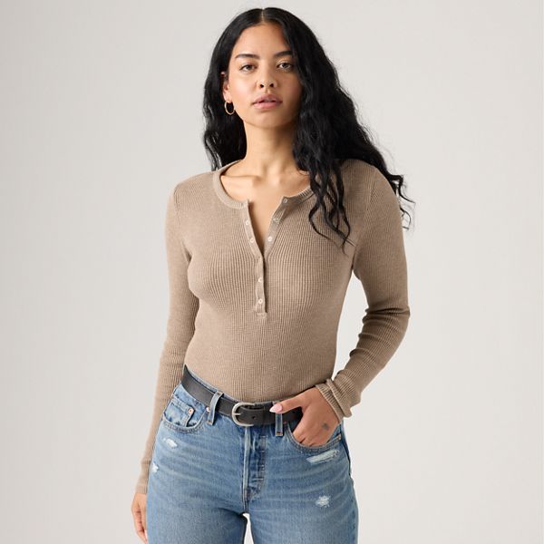 Dry Goods Waffle Henley — Taupe Grey Heather - Brown